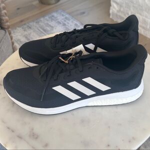 NWT and Box Adidas Supernova Black Running Shoes with White Stripes